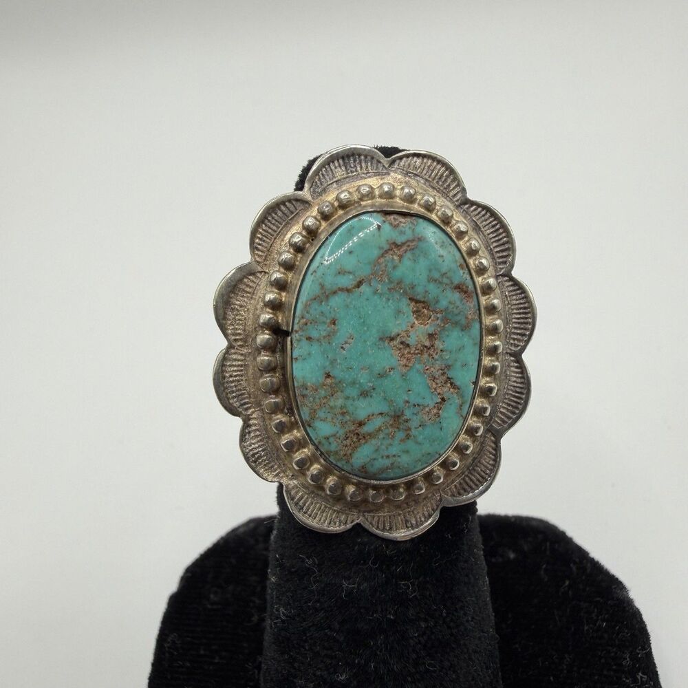 925 Sterling Silver Large Turquoise Statement Ring Size 4.25 Southwestern 9.4g